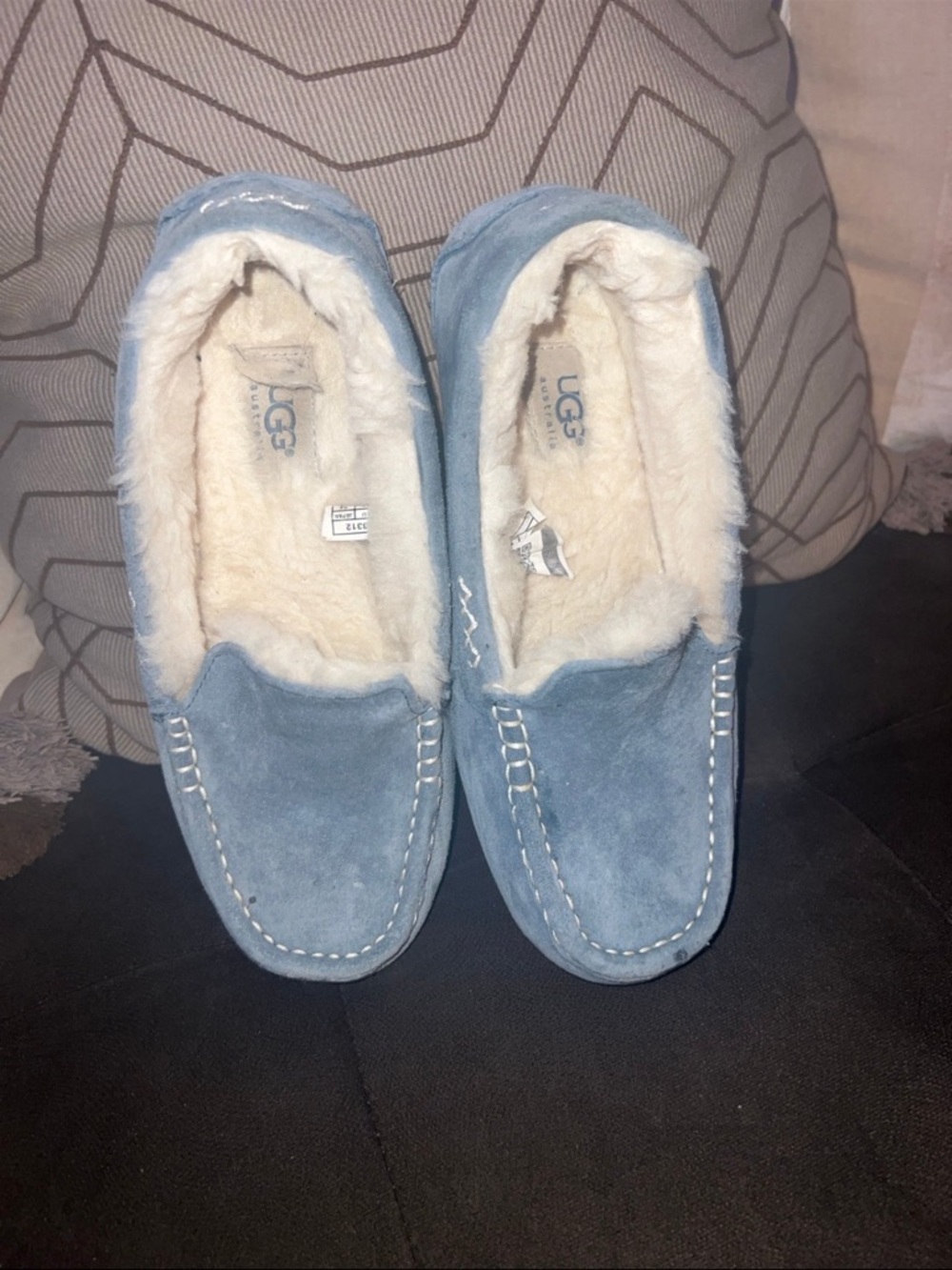 UGG Light Blue Suede Sheepskin Moccasin Slippers
